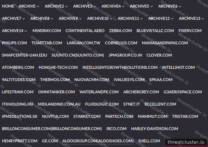 Leak-site post naming ALDOGROUP.COM(ALDOSHOES.COM), captured by ThreatCluster