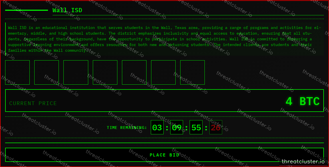 Leak-site post naming Wall ISD, captured by ThreatCluster