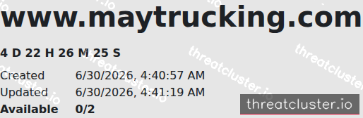 Leak-site post naming www.maytrucking.com, captured by ThreatCluster
