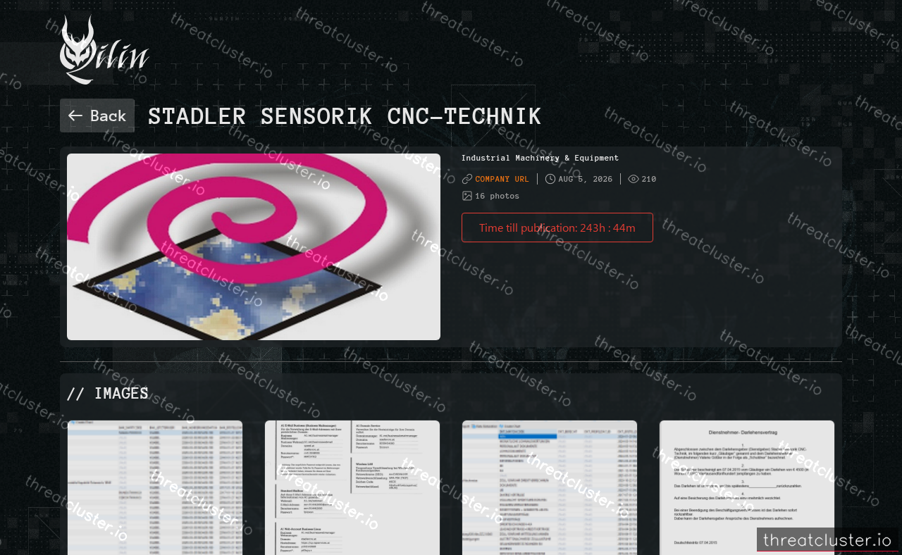 Leak-site post naming STADLER Sensorik CNC-Technik, captured by ThreatCluster