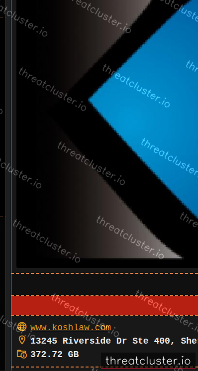 Leak-site post naming Koshkaryan Law Group, captured by ThreatCluster