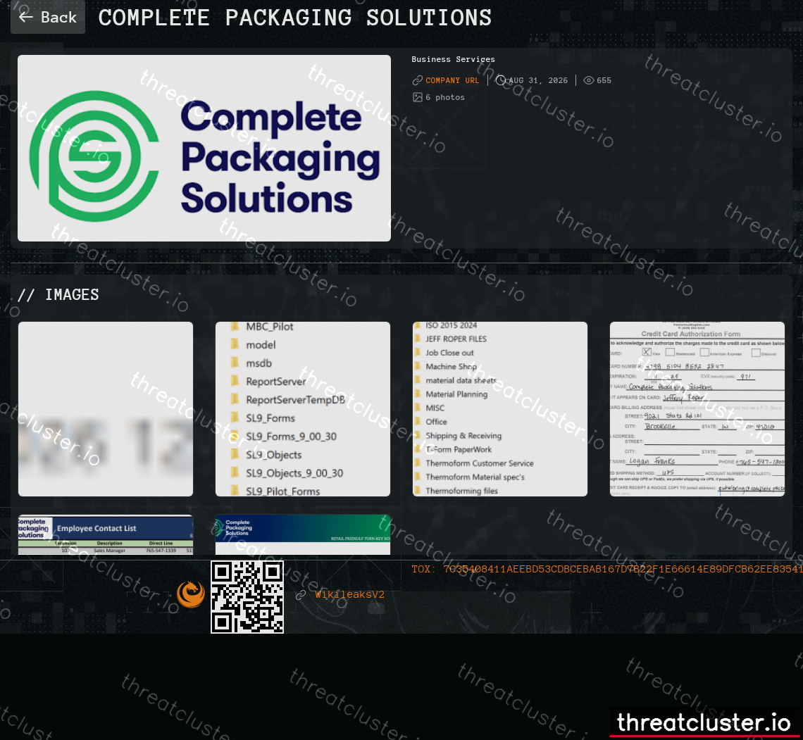 Leak-site post naming Complete Packaging Solutions, captured by ThreatCluster