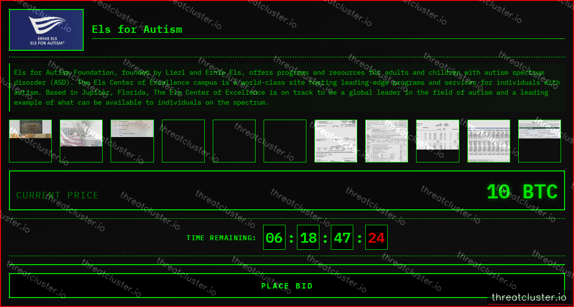 Leak-site post naming Els for Autism, captured by ThreatCluster