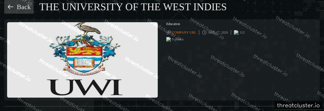 Leak-site post naming The University of the West Indies, captured by ThreatCluster