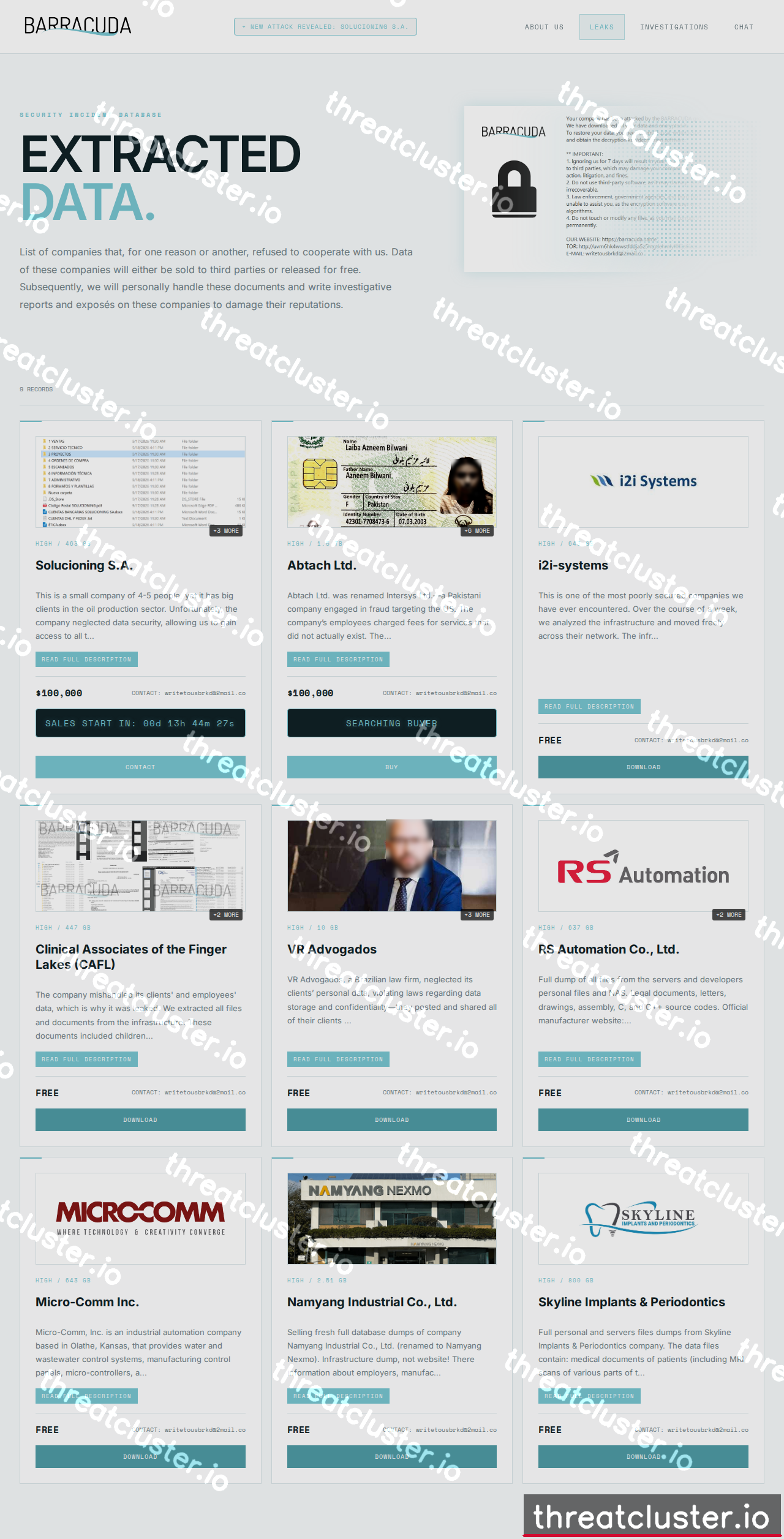 Leak-site post naming Solucioning S.A., captured by ThreatCluster