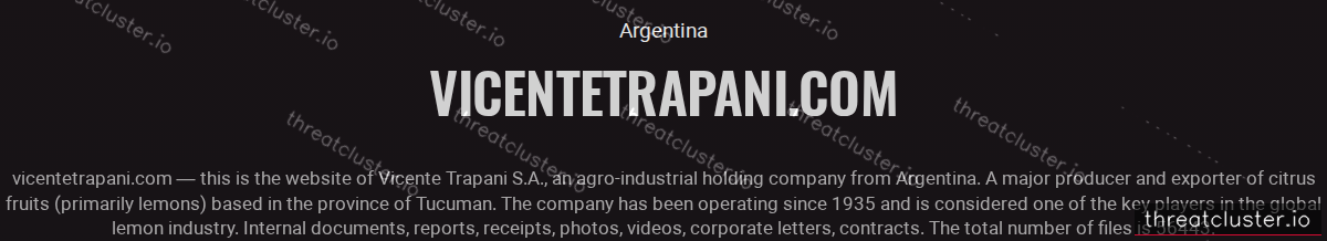 Leak-site post naming vicentetrapani.com, captured by ThreatCluster