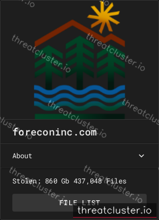 Leak-site post naming foreconinc.com, captured by ThreatCluster