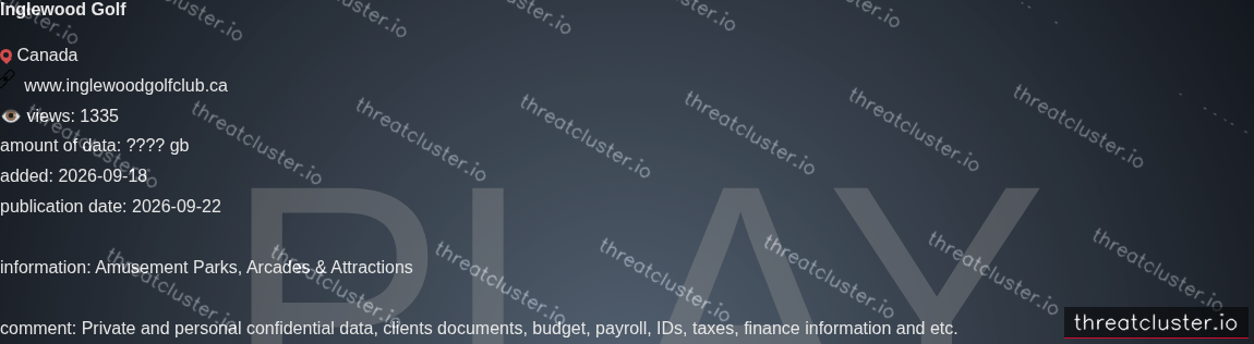 Leak-site post naming Inglewood Golf, captured by ThreatCluster