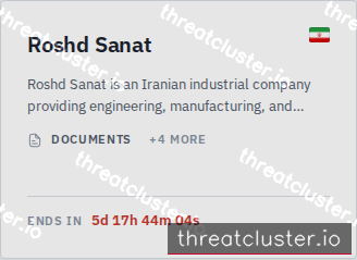 Leak-site post naming Roshd Sanat, captured by ThreatCluster