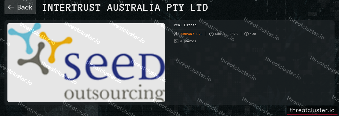 Leak-site post naming INTERTRUST AUSTRALIA PTY LTD, captured by ThreatCluster