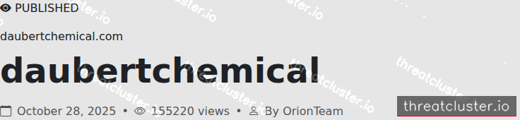 Leak-site post naming daubertchemical.com, captured by ThreatCluster