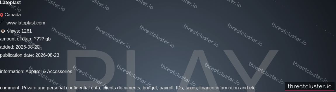 Leak-site post naming Latoplast, captured by ThreatCluster