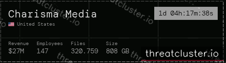 Leak-site post naming Charisma Media, captured by ThreatCluster