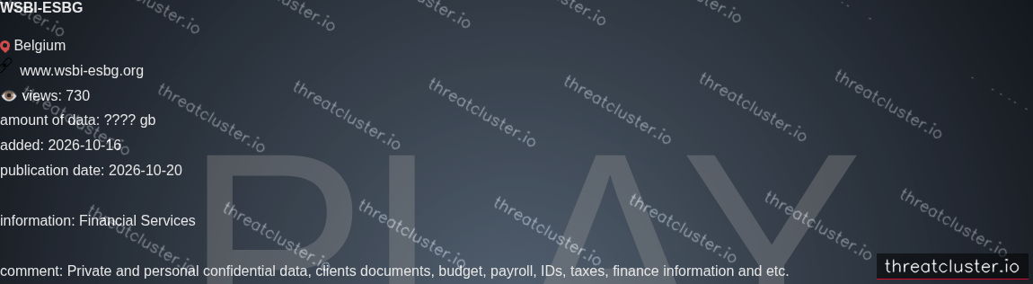 Leak-site post naming WSBI-ESBG, captured by ThreatCluster