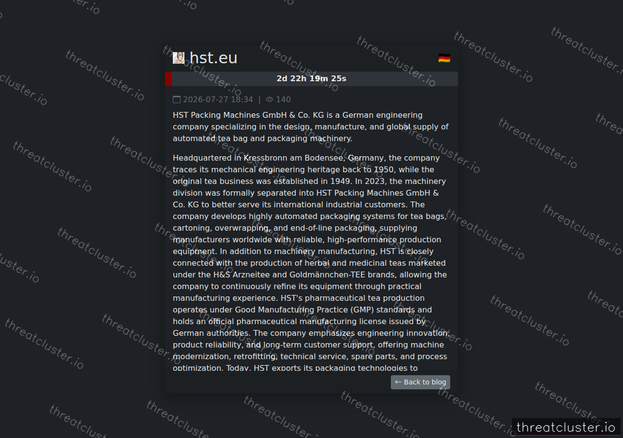 Leak-site post naming hst.eu, captured by ThreatCluster