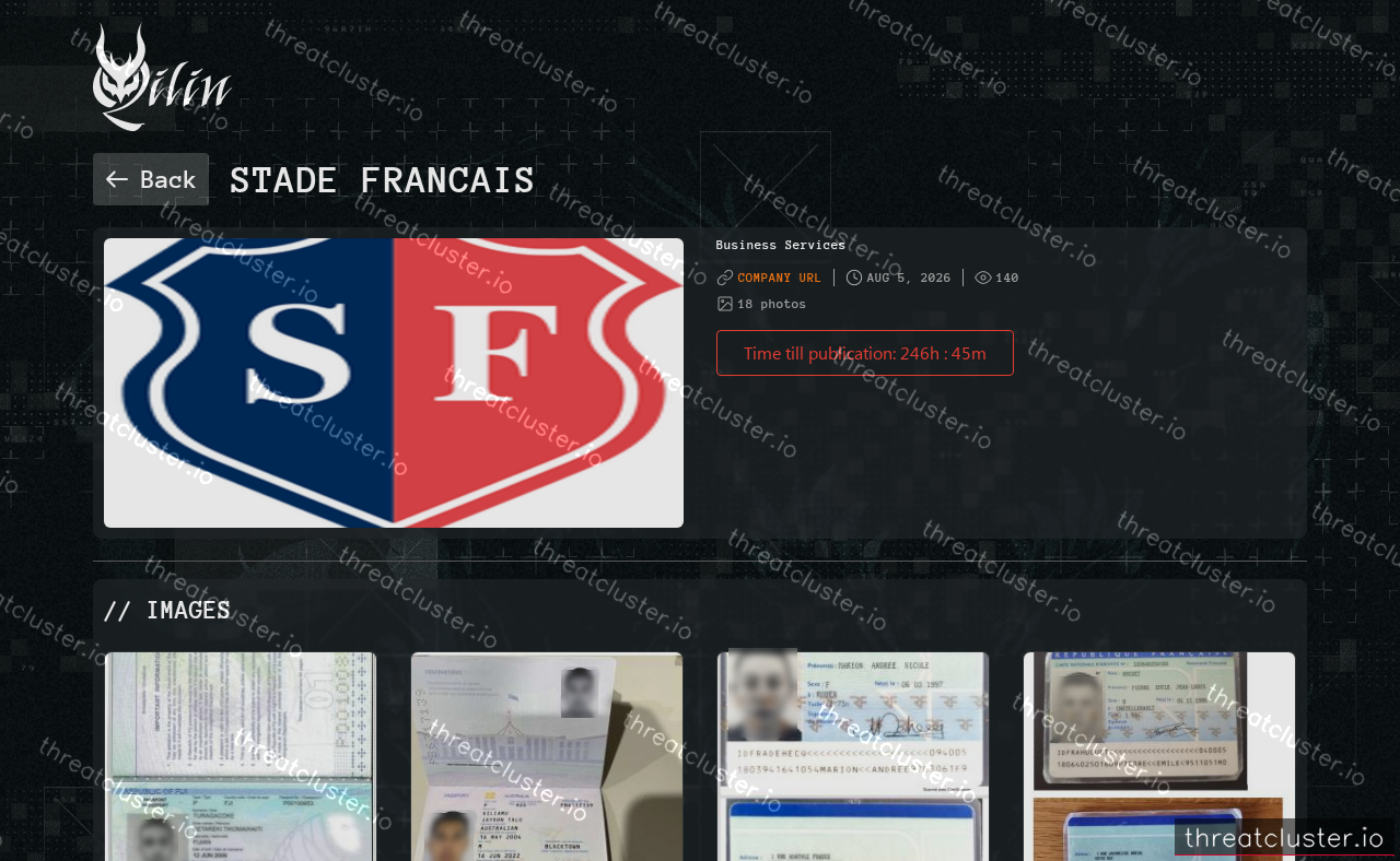 Leak-site post naming Stade Francais, captured by ThreatCluster