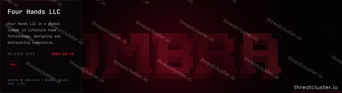 Leak-site post naming Four Hands LLC, captured by ThreatCluster