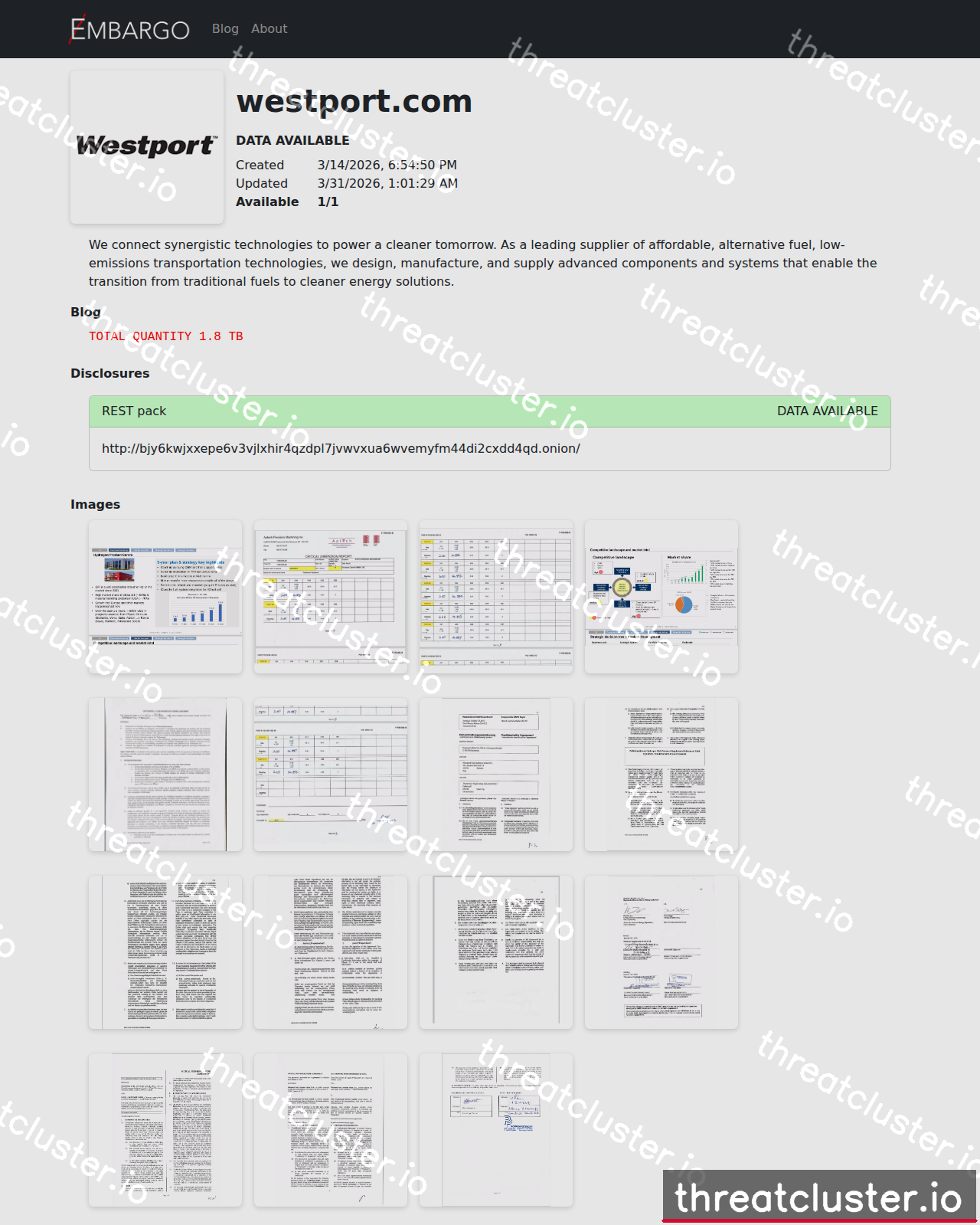 Leak-site post naming westport.com, captured by ThreatCluster