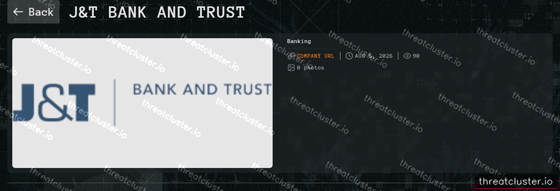 Leak-site post naming J&T Bank and Trust, captured by ThreatCluster