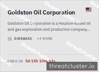 Leak-site post naming Goldston Oil Corporation, captured by ThreatCluster
