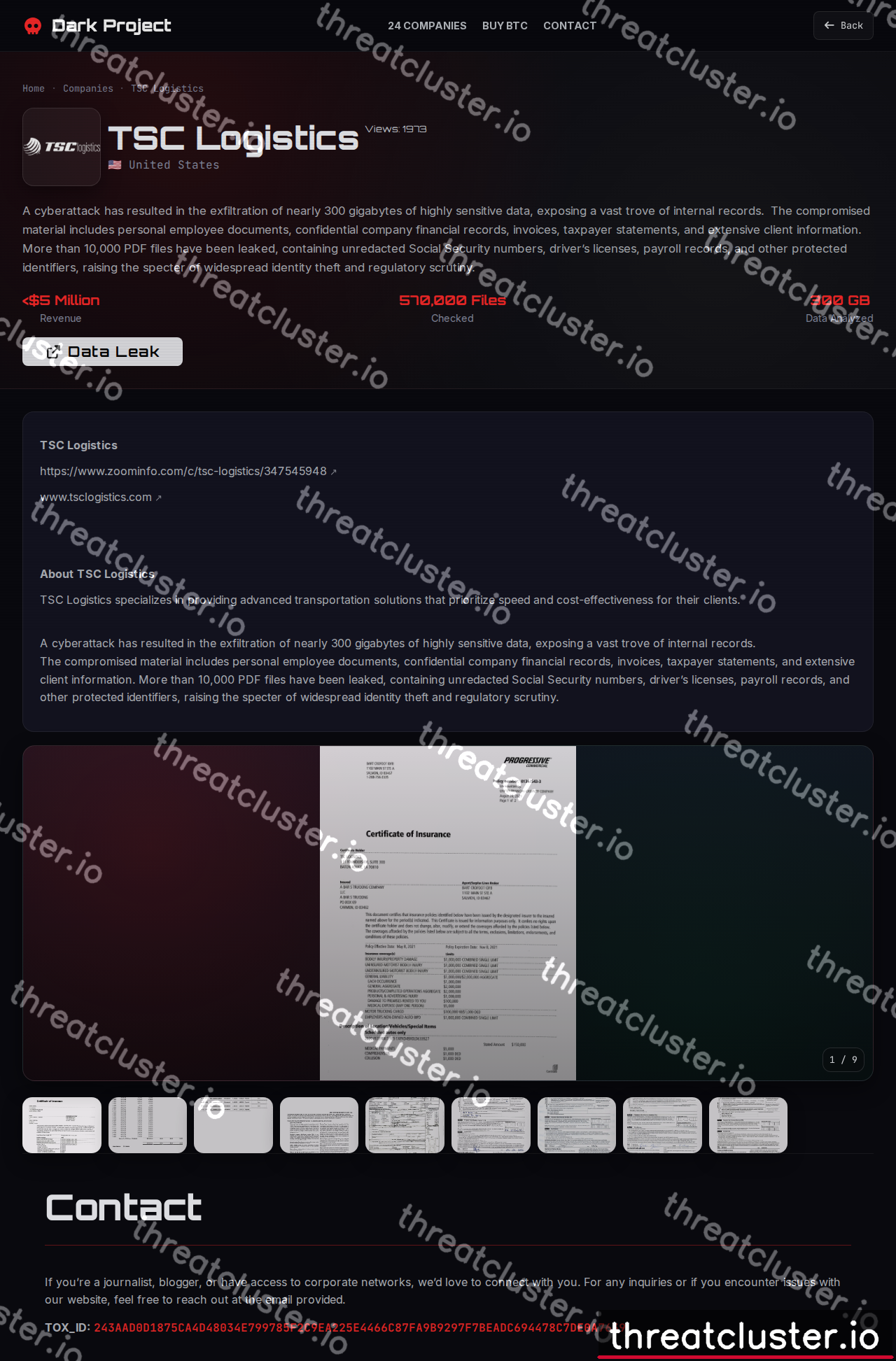 Leak-site post naming Dentist in New Britain, CT, captured by ThreatCluster