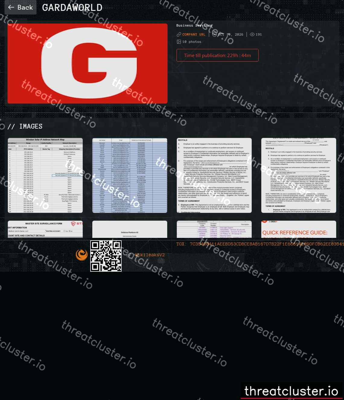 Leak-site post naming GardaWorld, captured by ThreatCluster