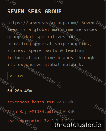 Leak-site post naming seven seas group, captured by ThreatCluster
