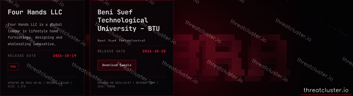Leak-site post naming Beni Suef Technological University – BTU, captured by ThreatCluster