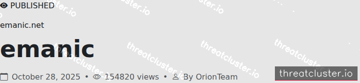 Leak-site post naming emanic.net, captured by ThreatCluster
