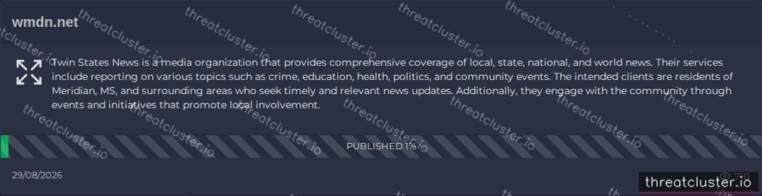 Leak-site post naming wmdn.net, captured by ThreatCluster