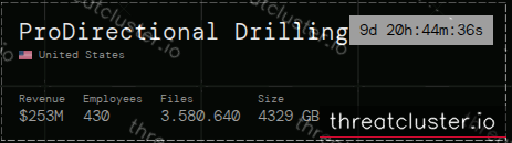Leak-site post naming ProDirectional Drilling, captured by ThreatCluster