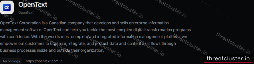 Leak-site post naming OpenText, captured by ThreatCluster