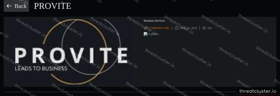 Leak-site post naming Provite, captured by ThreatCluster