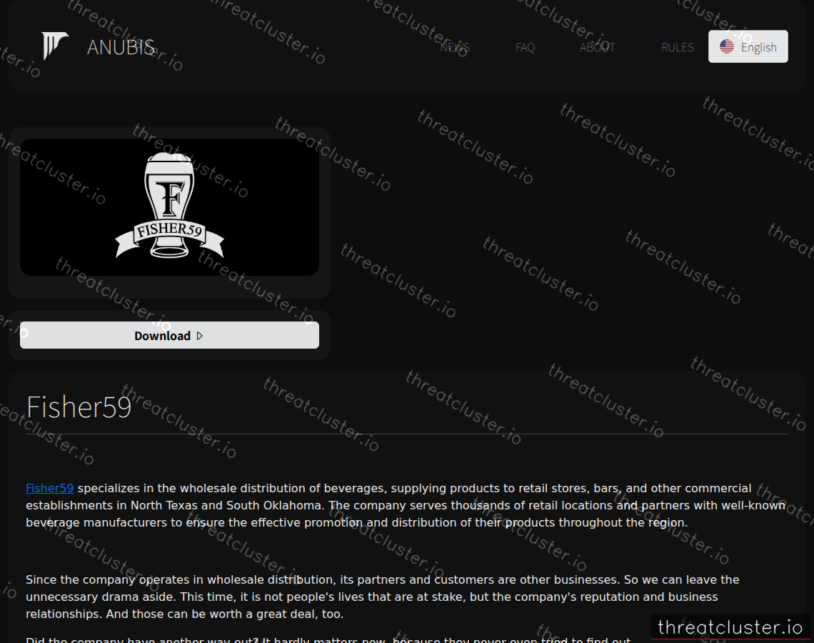 Leak-site post naming Fisher59, captured by ThreatCluster