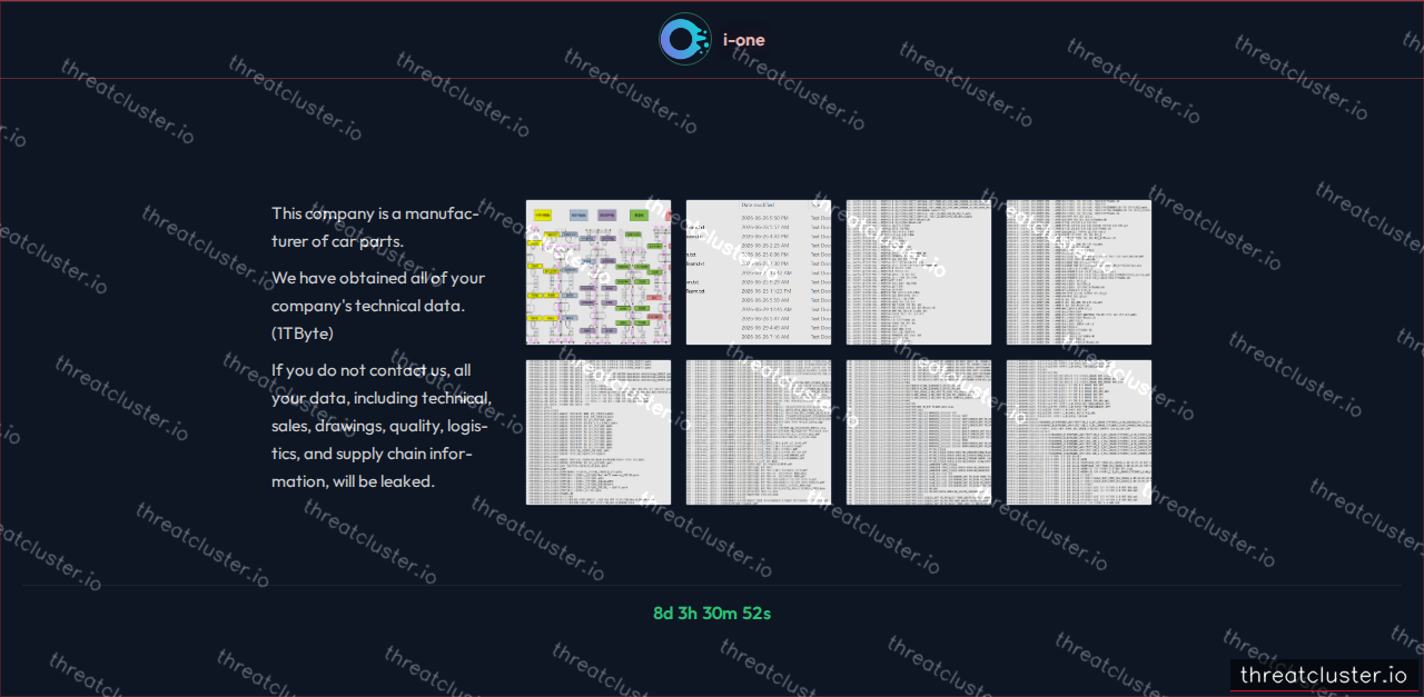 Leak-site post naming i-one, captured by ThreatCluster