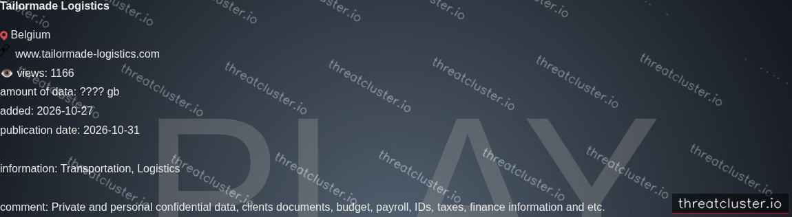 Leak-site post naming Tailormade Logistics, captured by ThreatCluster