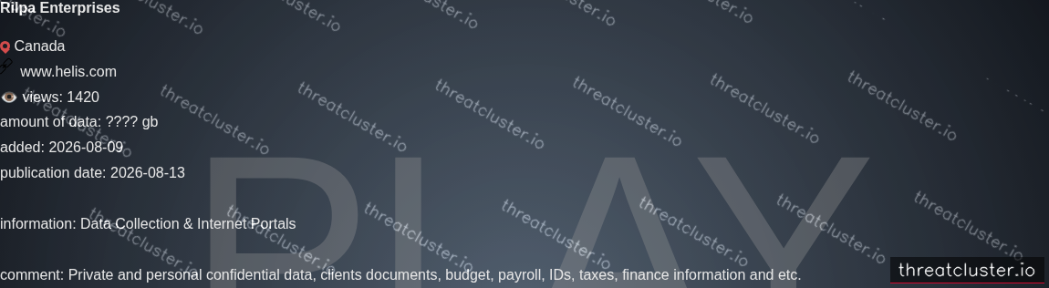 Leak-site post naming Rilpa Enterprises, captured by ThreatCluster
