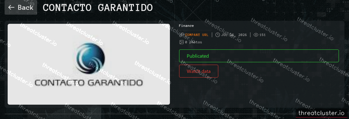 Leak-site post naming Contacto Garantido, captured by ThreatCluster