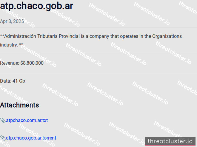 Leak-site post naming atp.chaco.gob.ar, captured by ThreatCluster