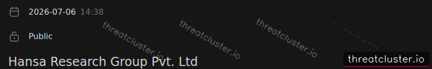 Leak-site post naming Hansa Research Group Pvt. Ltd, captured by ThreatCluster