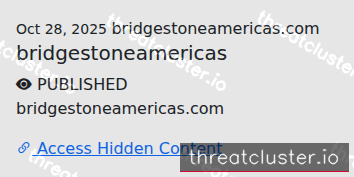 Leak-site post naming bridgestoneamericas.com, captured by ThreatCluster