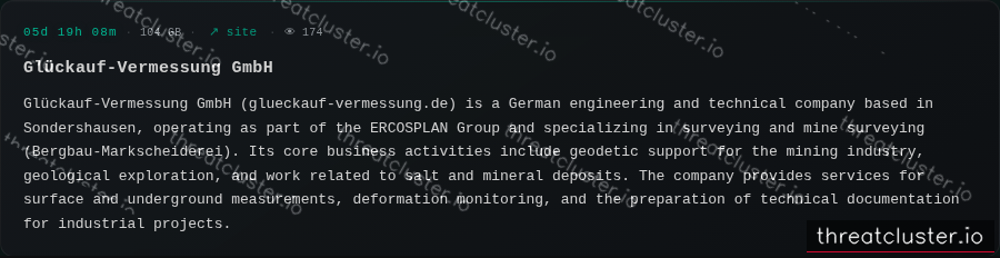 Leak-site post naming Glückauf-Vermessung GmbH, captured by ThreatCluster