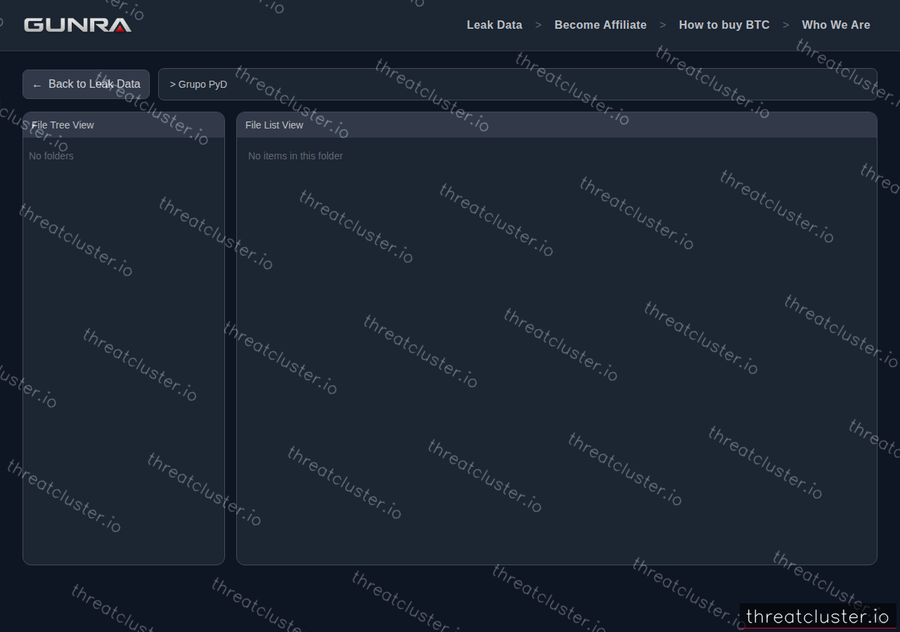 Leak-site post naming Grupo PyD, captured by ThreatCluster
